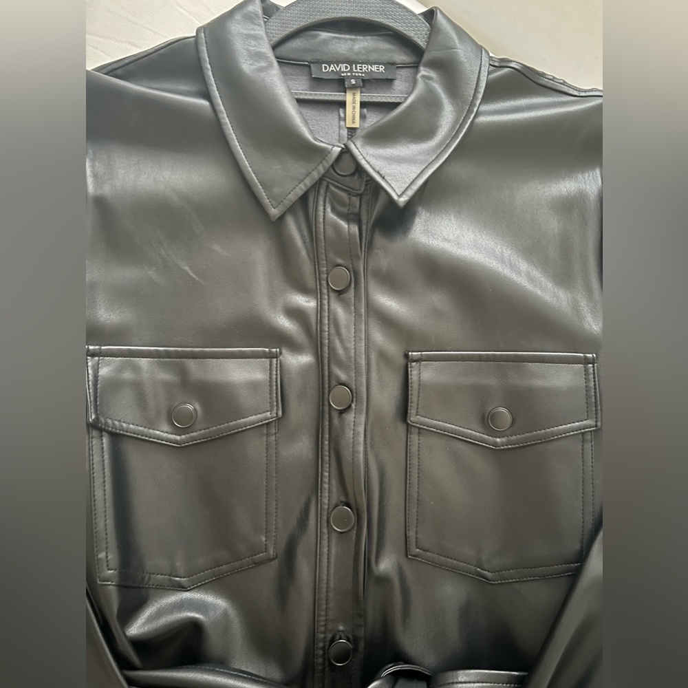 David Lerner black leather buttoned dress. Size small.